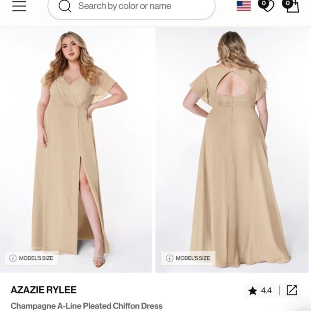 Azazie Rylee Gold A-Line Flutter Sleeve Dress